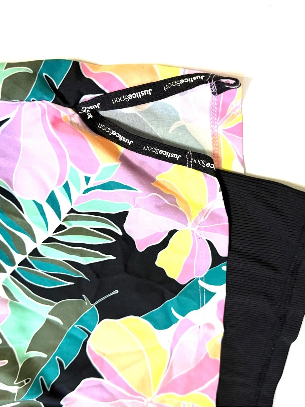 Justice Floral Black, Purple & Mint Layered Active Shorts